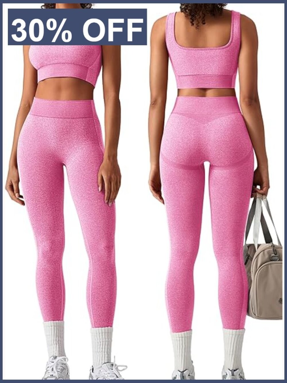 Women's 2 Piece Seamless Square Neck Sports Bra and High Waist Butt Lifting